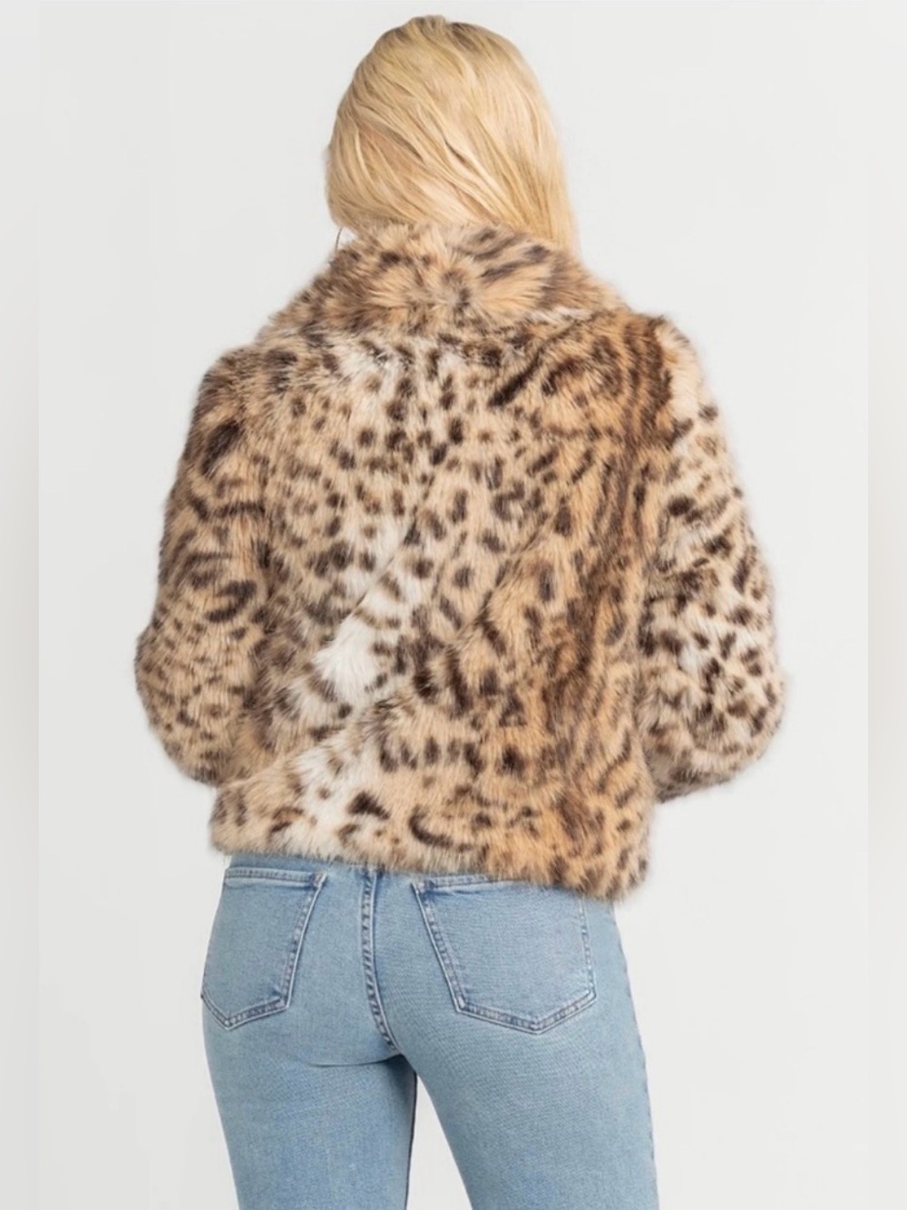 Jessica Simpson Leopard-Print Faux Fur Jacket - Cream & Brown - Picture 9 of 12